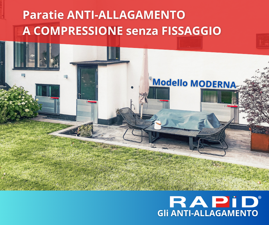 RAPID Moderna barriera antiallagamento senza fissaggio e senza telaio ma efficace stop allagamenti